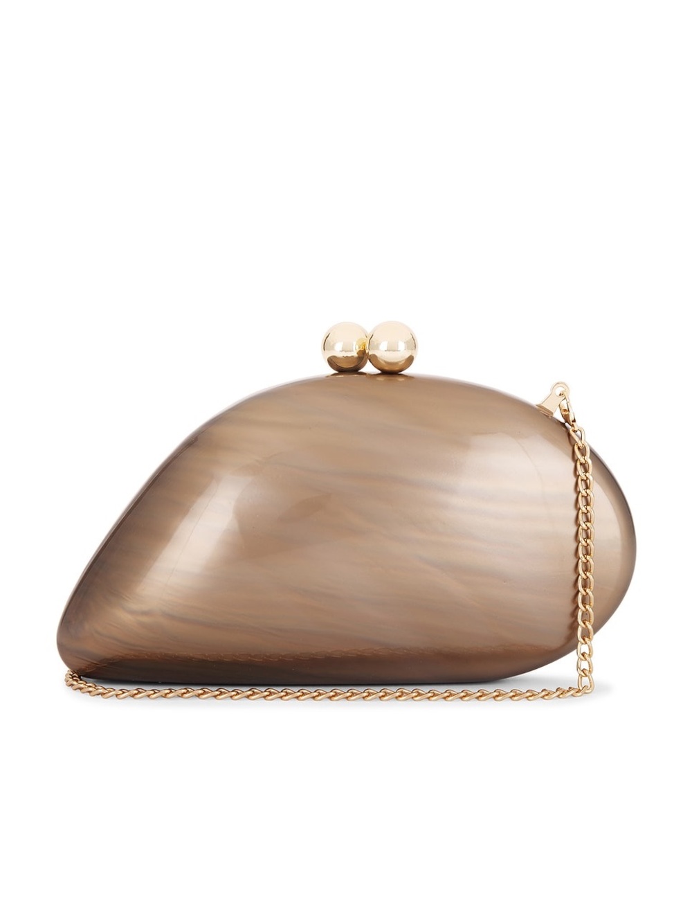 Lovers + Friends Taupe Marble Resin Dome Clutch with Gold Chain
